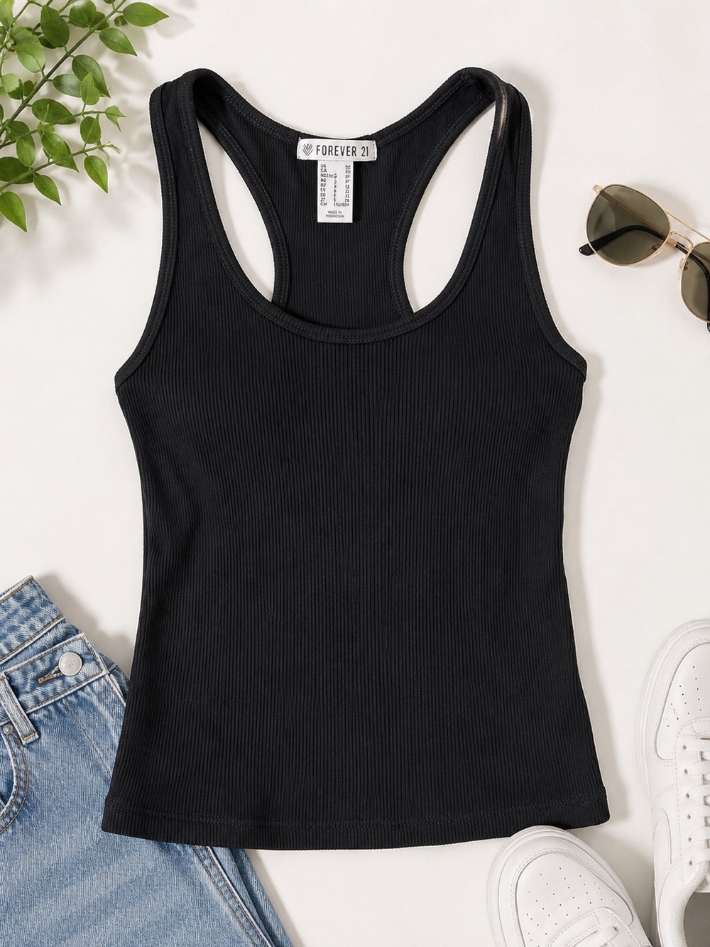 Forever 21 Black Ribbed Racerback Tank